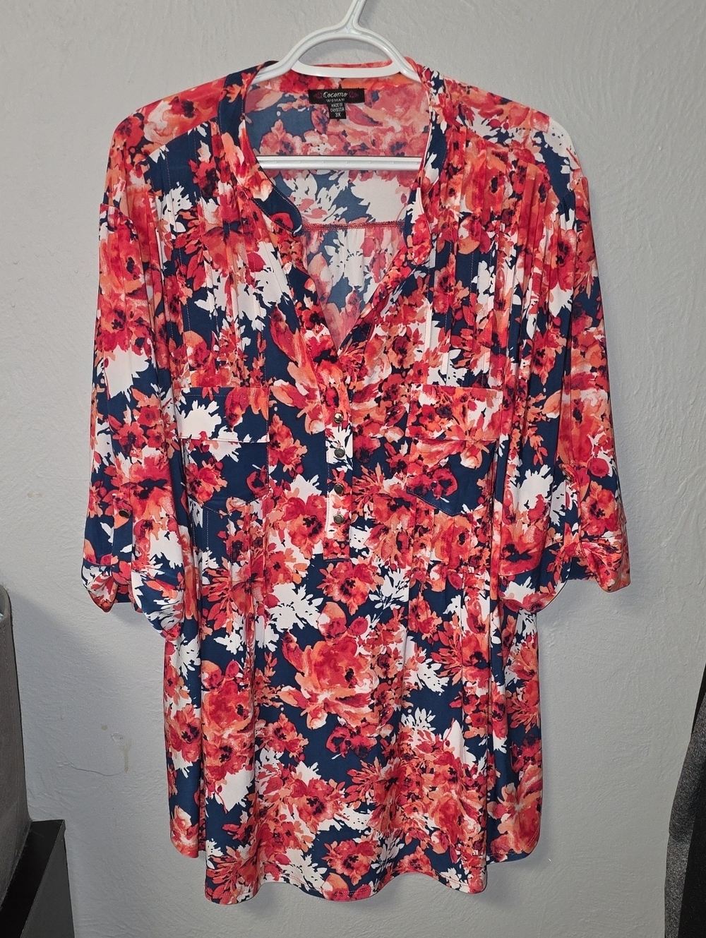 Cocomo Navy and Coral Floral Button-Front Tunic